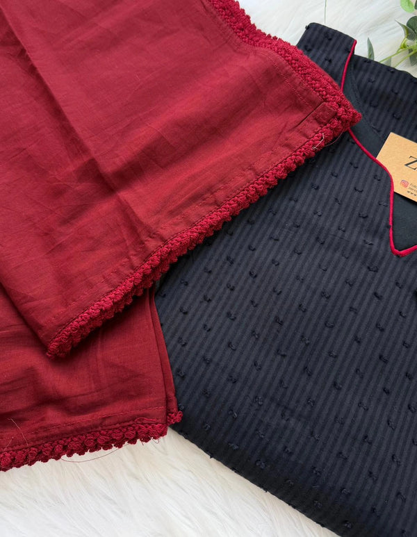 ✨ Pure Cotton Striped Hand-Embroidered French Knot Kurti Set ✨