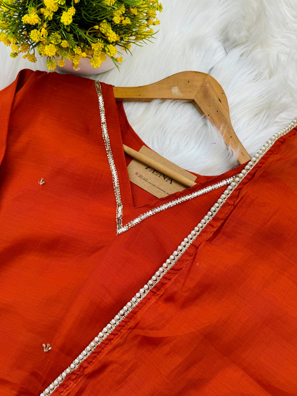 ✨ Mul Chanderi Hand Detailed Anarkali Set ✨