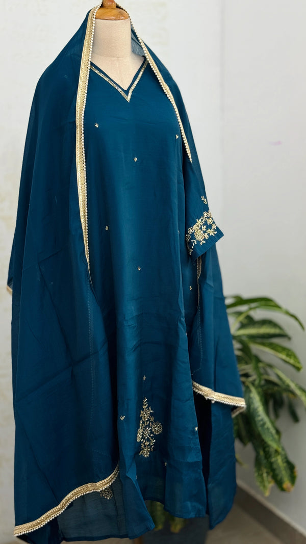 ✨ Mul Chanderi Hand Detailed Anarkali Set ✨