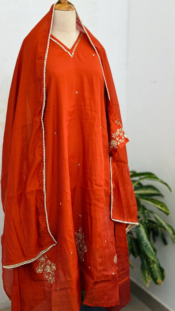 ✨ Mul Chanderi Hand Detailed Anarkali Set ✨