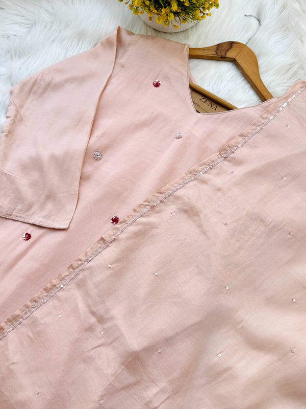 ✨ Premium Mul Chanderi Hand Detailed Kurti Set ✨