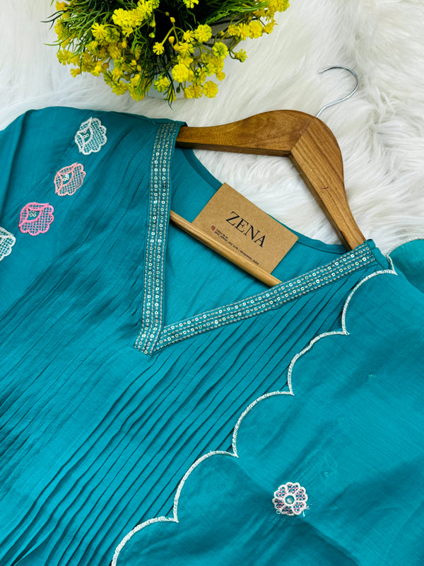 ✨ Mul Chanderi Embroidered Anarkali Set ✨