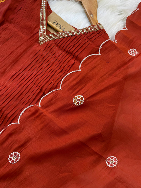 ✨ Mul Chanderi Embroidered Anarkali Set ✨