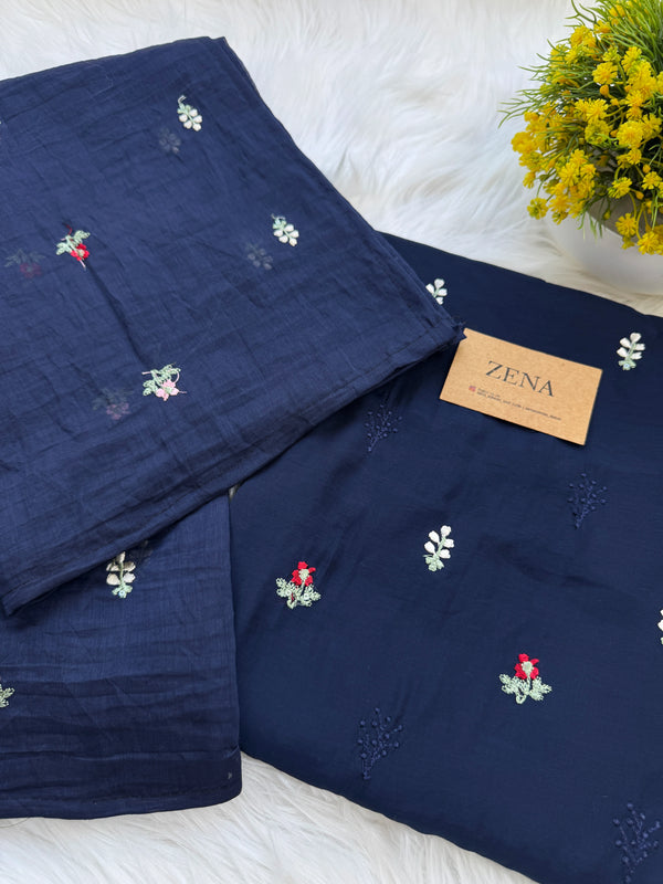 ✨ Mul Chanderi Unstitched Suit with Embroidery Buttis ✨