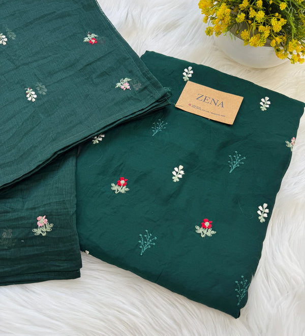 ✨ Mul Chanderi Unstitched Suit with Embroidery Buttis ✨