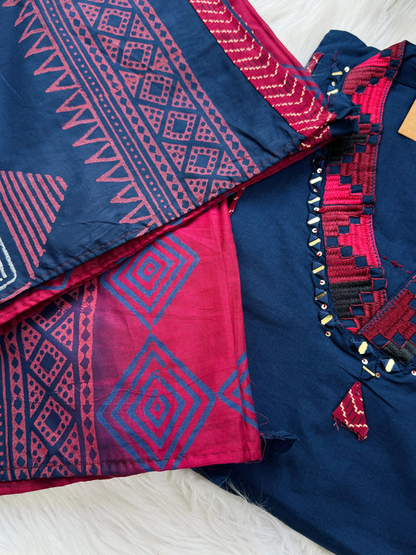 Pure Cotton Embroidered Mirror Work Kurti Set