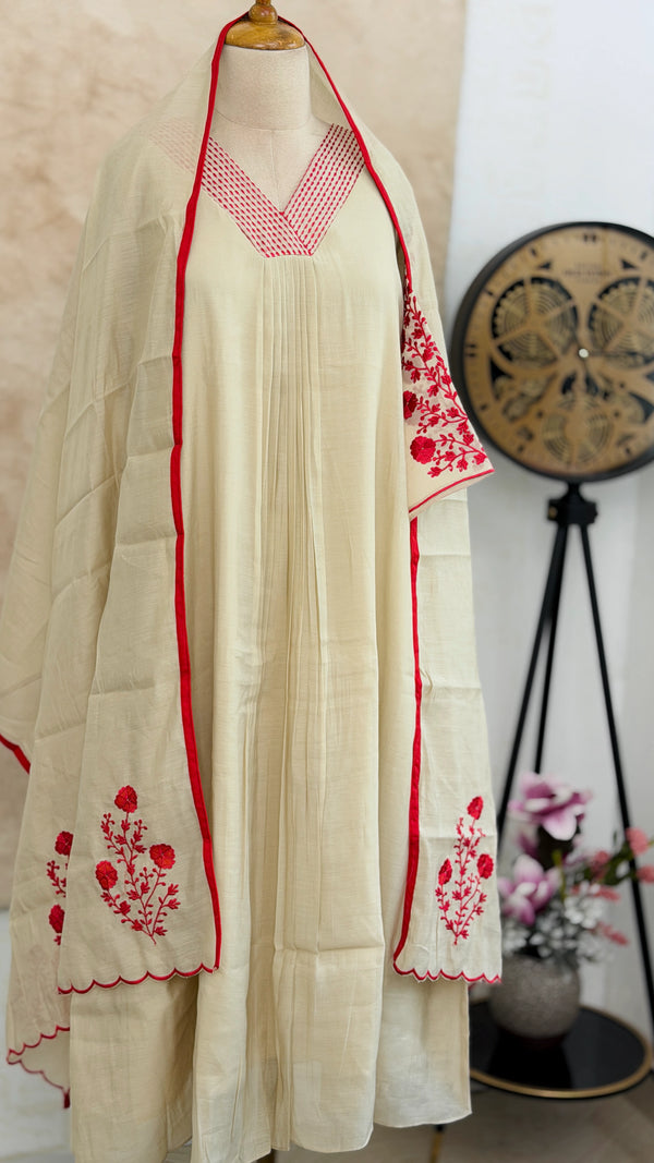 Glass Chanderi Embroidered Anarkali Set