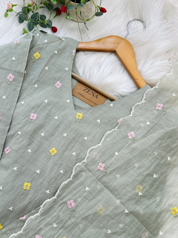 ✨ Pure Mul Chanderi Embroidered Kurti Set ✨