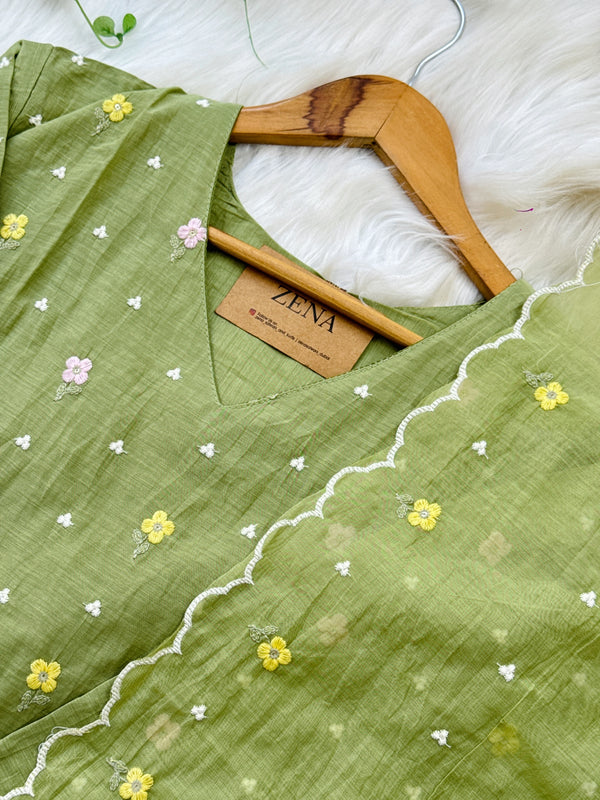 ✨ Pure Mul Chanderi Embroidered Kurti Set ✨