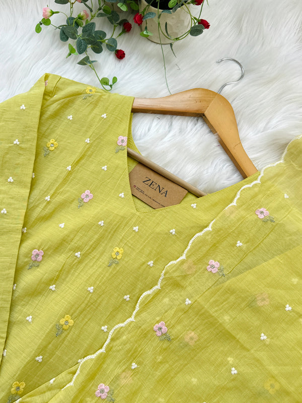 ✨ Pure Mul Chanderi Embroidered Kurti Set ✨