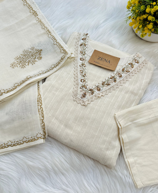 ✨ Pure Cotton Striped Embroidered Kurti Set ✨