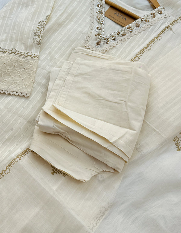 ✨ Pure Cotton Striped Embroidered Kurti Set ✨