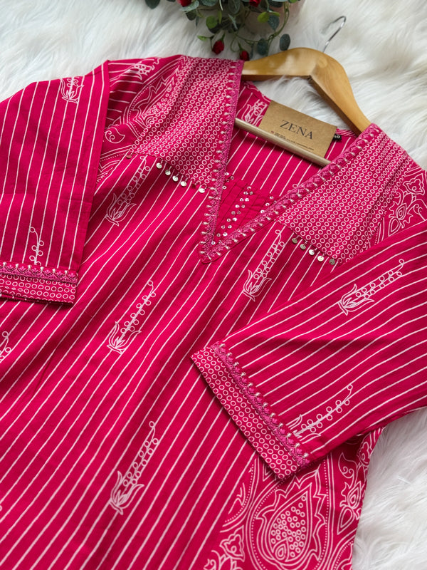 ✨ Pure Cotton Hand Detailed Kurti Set ✨