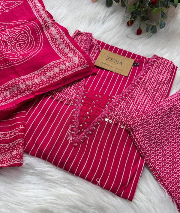✨ Pure Cotton Hand Detailed Kurti Set ✨