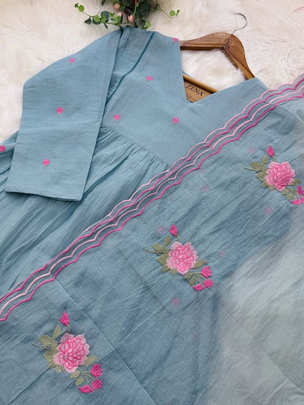 ✨ Premium Mul Chanderi Hand-Detailed Kurti Set ✨