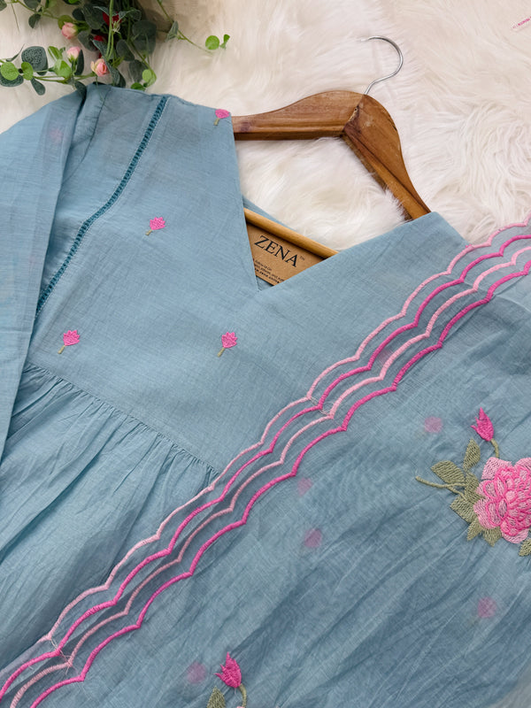 ✨ Premium Mul Chanderi Hand-Detailed Kurti Set ✨