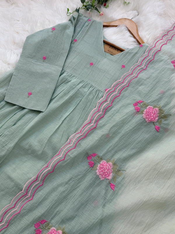 ✨ Premium Mul Chanderi Hand-Detailed Kurti Set ✨