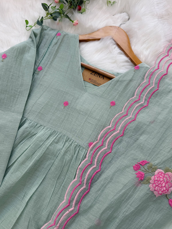 ✨ Premium Mul Chanderi Hand-Detailed Kurti Set ✨