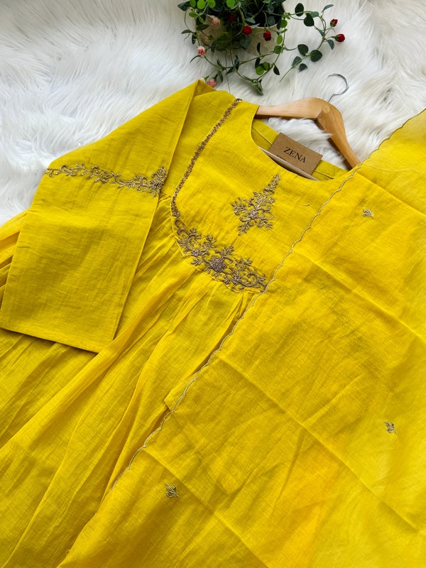 ✨ Premium Mul Chanderi Hand Detailed Kurti Set ✨