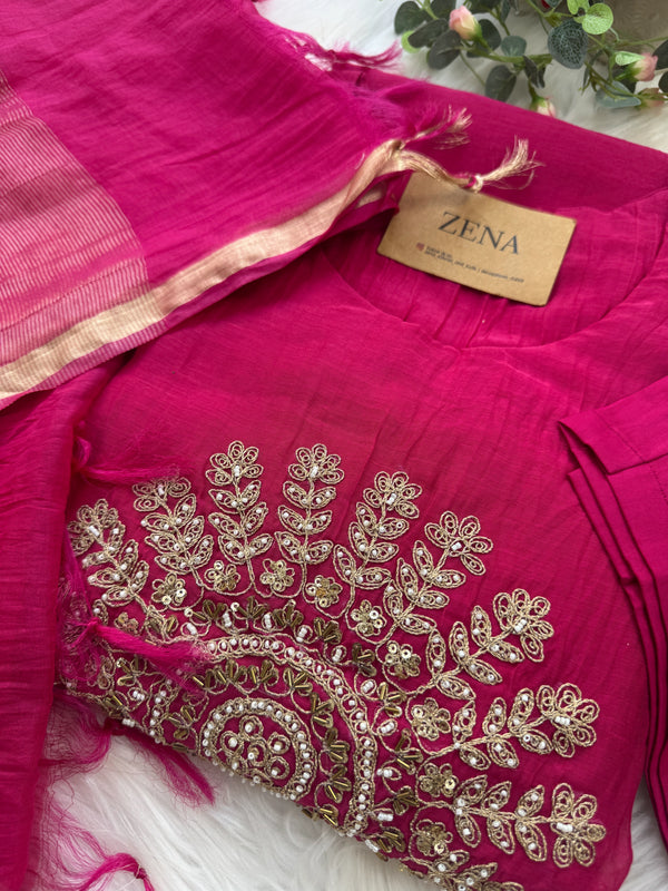 ✨ Premium Mul Chanderi Handwork Kurti Set ✨