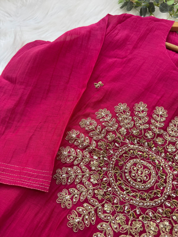 ✨ Premium Mul Chanderi Handwork Kurti Set ✨