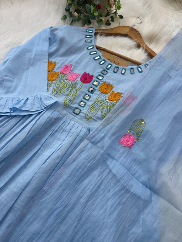 ✨ Premium Mul Chanderi Mirror Work Anarkali Set ✨