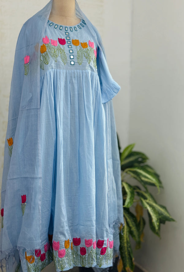 ✨ Premium Mul Chanderi Mirror Work Anarkali Set ✨