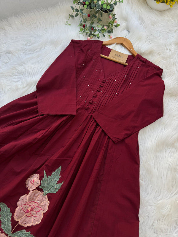 ✨ Pure Cotton Hand Detailed Anarkali Set – Appliqué Work ✨