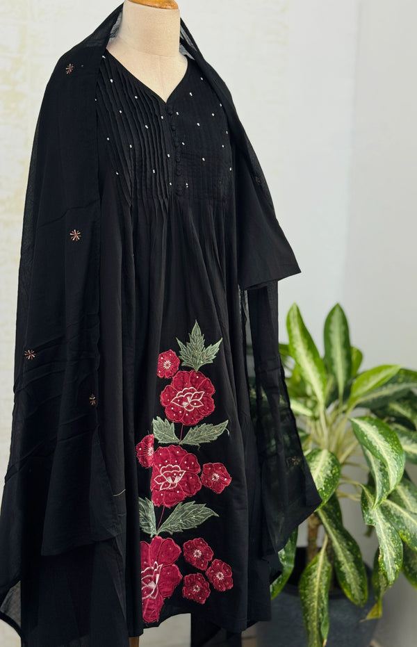 ✨ Pure Cotton Hand Detailed Anarkali Set – Appliqué Work ✨