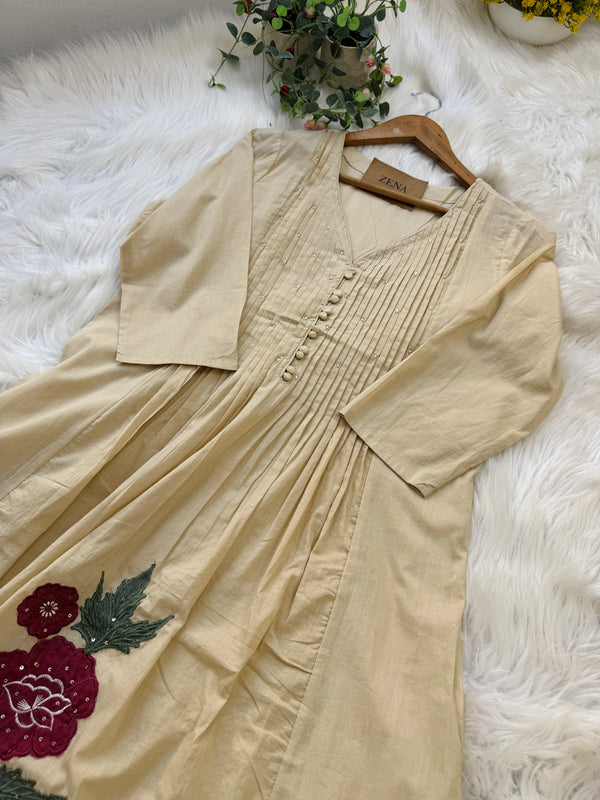 ✨ Pure Cotton Hand Detailed Anarkali Set – Appliqué Work ✨