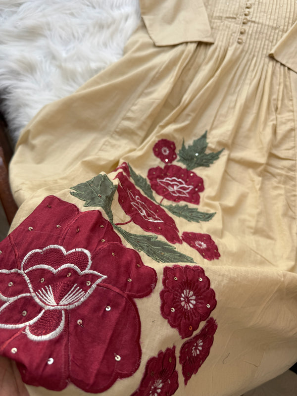 ✨ Pure Cotton Hand Detailed Anarkali Set – Appliqué Work ✨