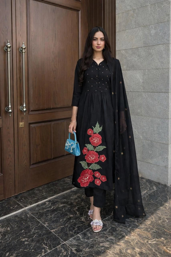 ✨ Pure Cotton Hand Detailed Anarkali Set – Appliqué Work ✨