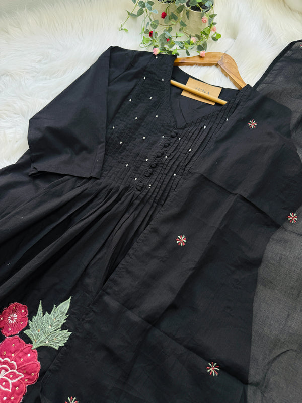✨ Pure Cotton Hand Detailed Anarkali Set – Appliqué Work ✨