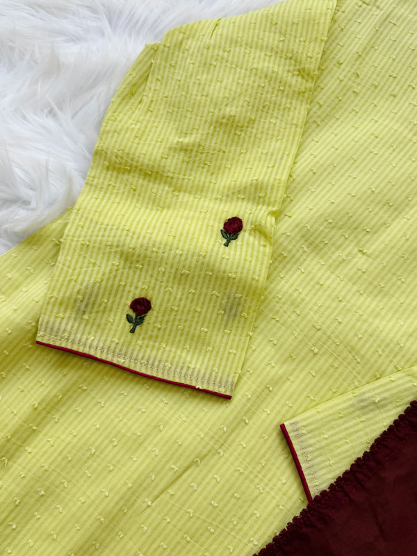 ✨ Pure Cotton Striped Hand-Embroidered French Knot Kurti Set ✨