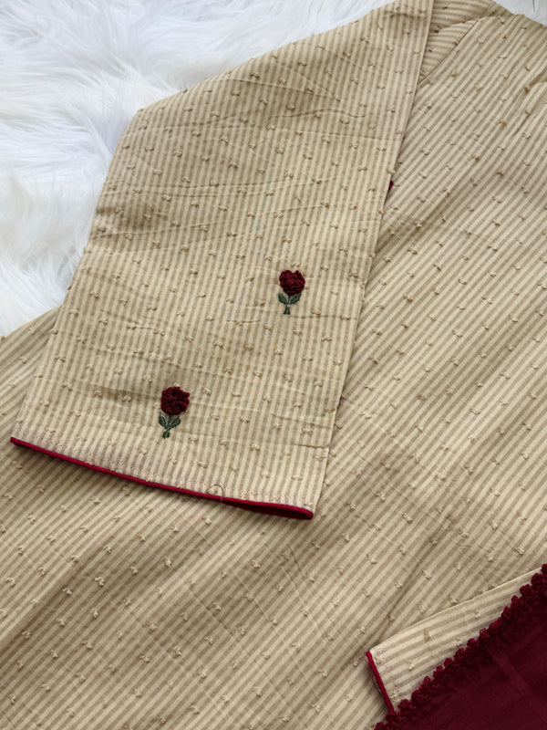 ✨ Pure Cotton Striped Hand-Embroidered French Knot Kurti Set ✨