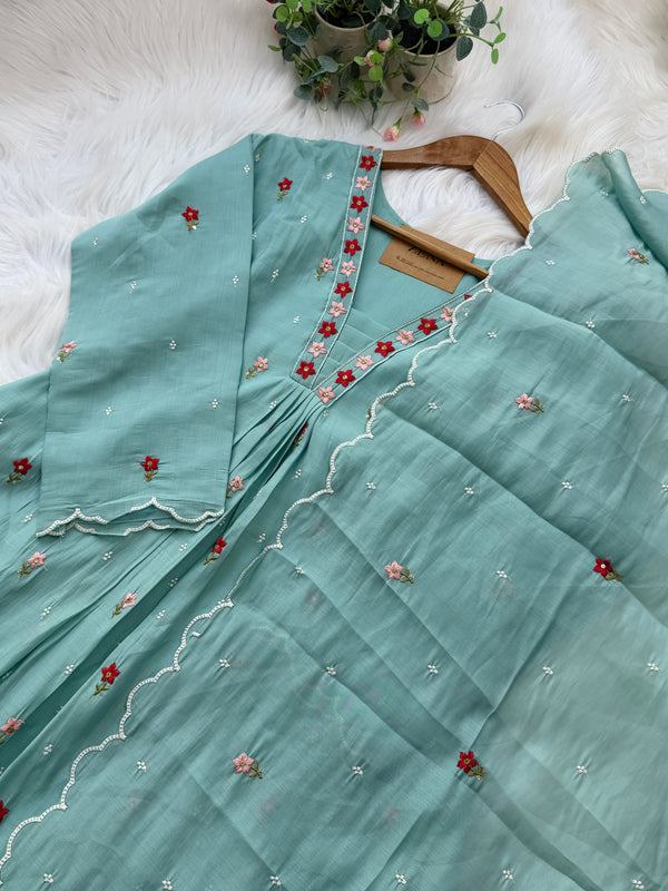 ✨ Glass Chanderi Embroidered Anarkali ✨
