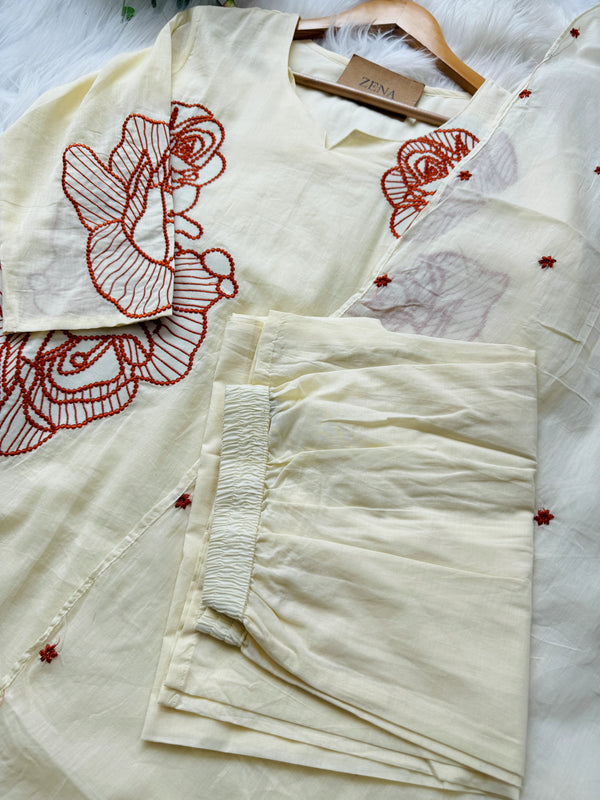 ✨ Pure Cotton Embroidered Kurti Set ✨
