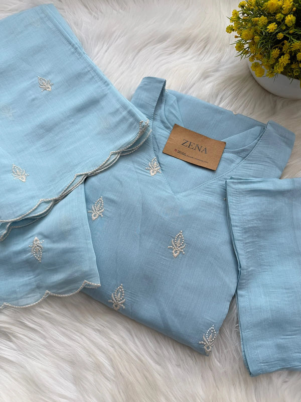 ✨ Mul Chanderi Embroidered Kurti Set ✨