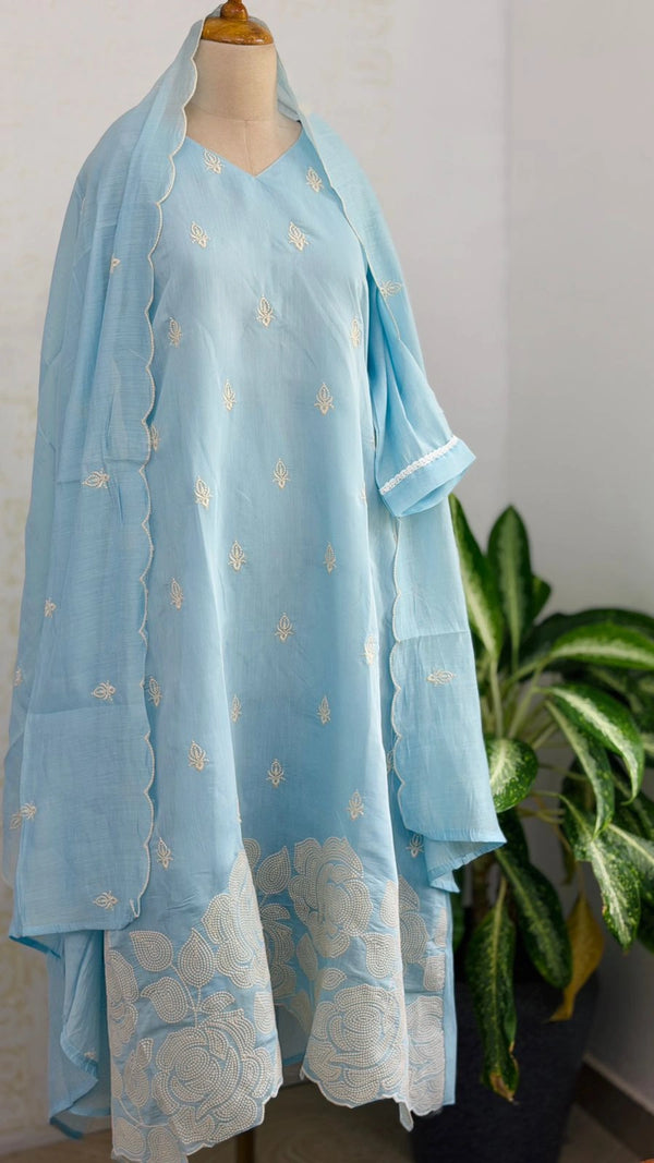 ✨ Mul Chanderi Embroidered Kurti Set ✨