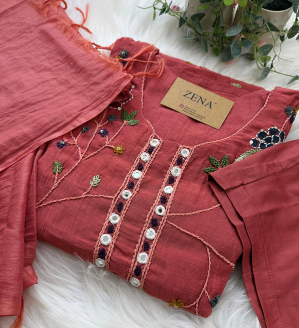✨ Premium Mul Chanderi Embroidered Kurti Set ✨