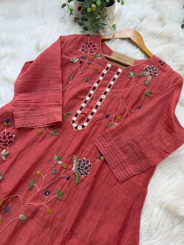 ✨ Premium Mul Chanderi Embroidered Kurti Set ✨