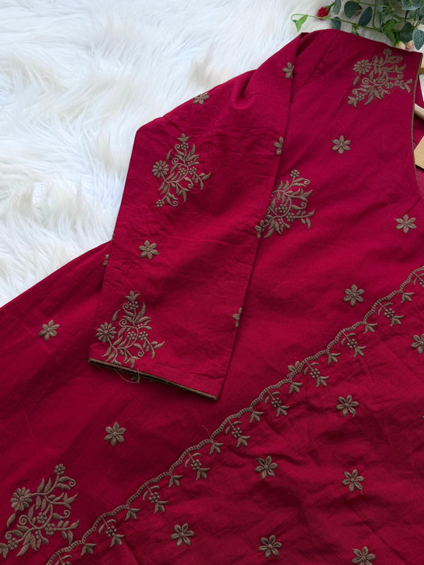 ✨ Pure Cotton Embroidered Anarkali Set ✨