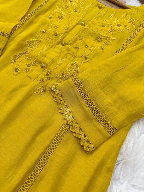 ✨ Glass Chanderi Embroidered Kurti Set ✨