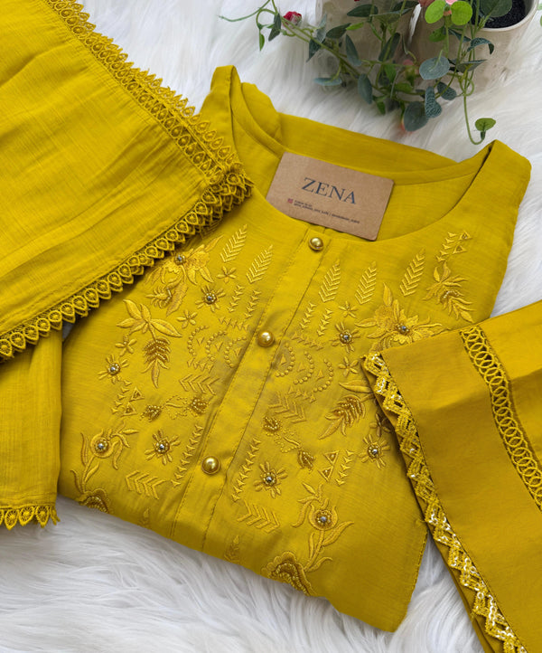✨ Glass Chanderi Embroidered Kurti Set ✨