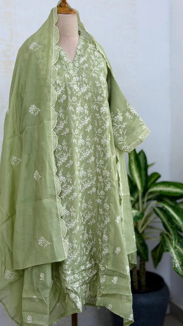 ✨ Mul Chanderi Embroidered Kurti Set ✨