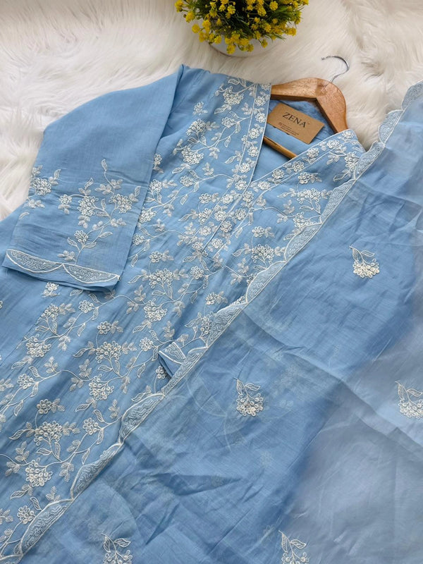 ✨ Mul Chanderi Embroidered Kurti Set ✨