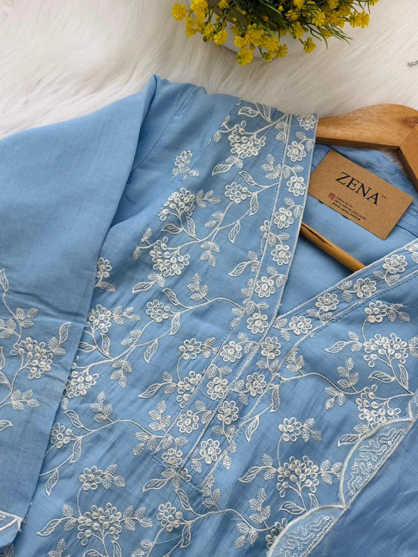 ✨ Mul Chanderi Embroidered Kurti Set ✨