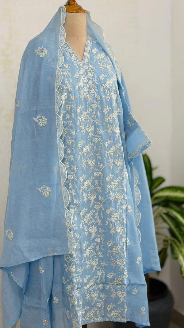 ✨ Mul Chanderi Embroidered Kurti Set ✨