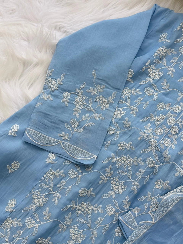 ✨ Mul Chanderi Embroidered Kurti Set ✨