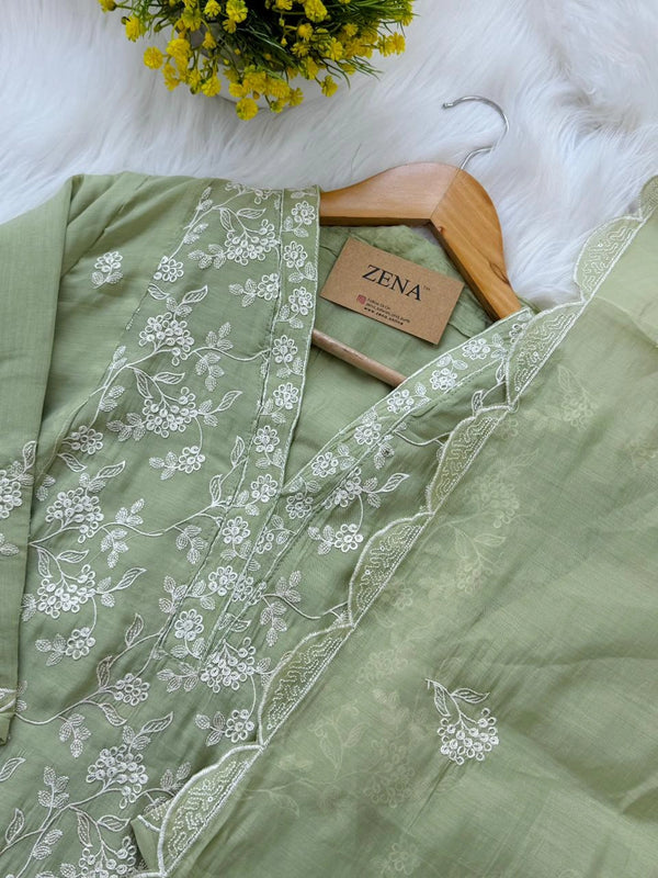 ✨ Mul Chanderi Embroidered Kurti Set ✨